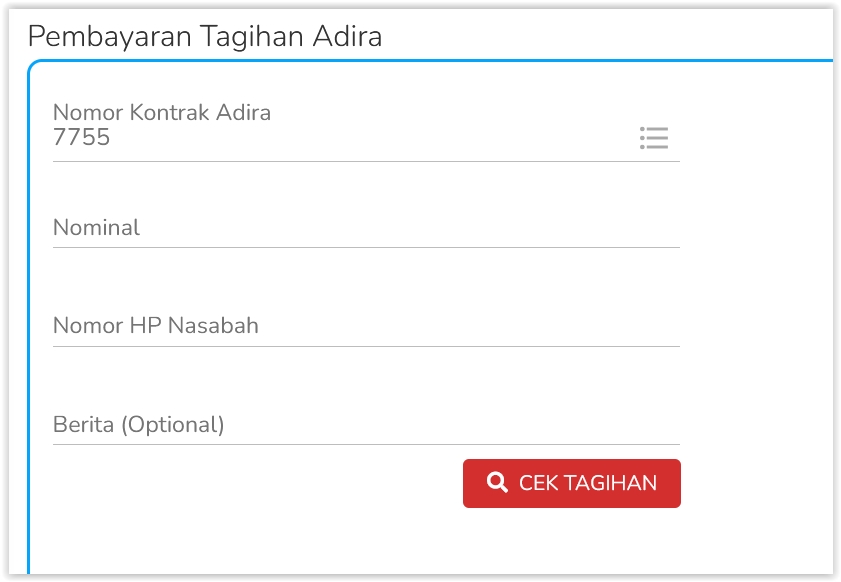 cara melayani bayar tagihan ADIRA di loket Fastpay